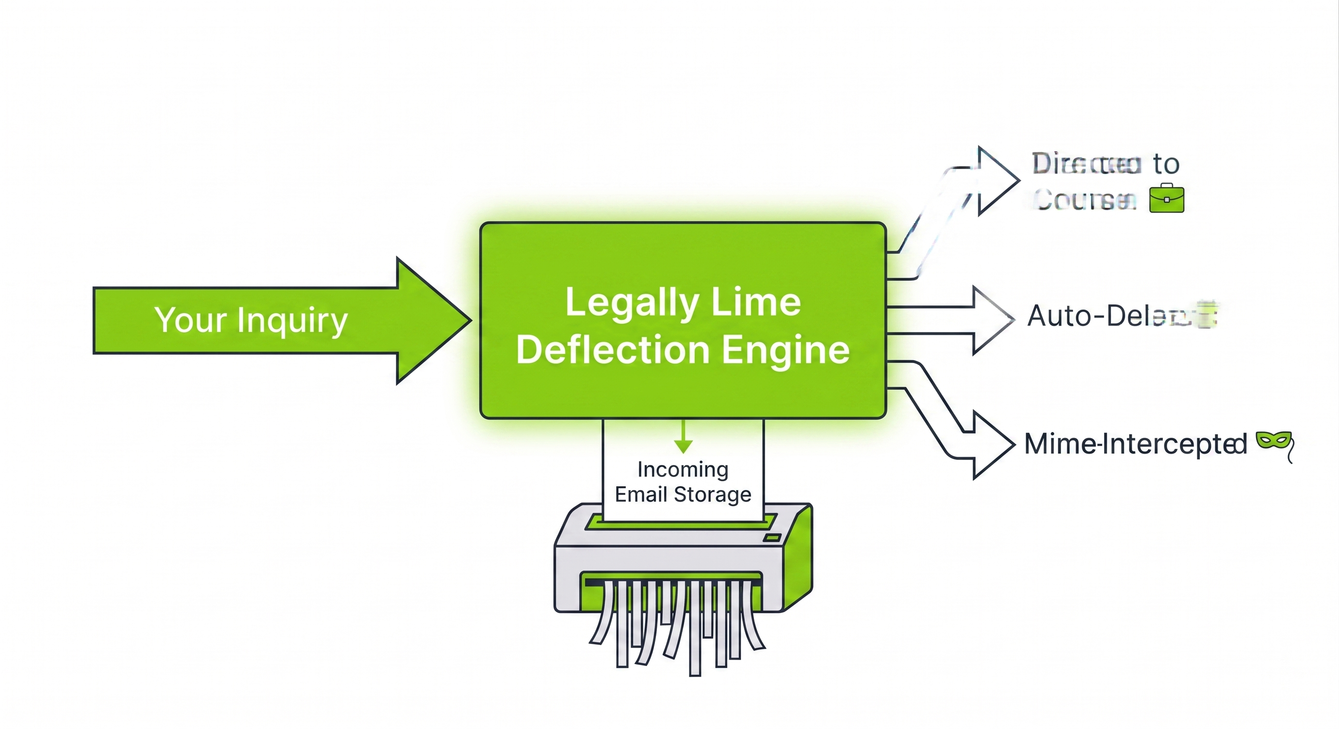 A flowchart diagram showing inquiries entering a box and being routed to Auto-Delete or Shredder